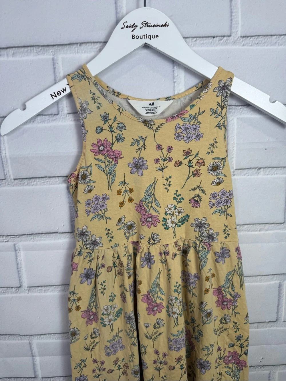 H&M Girls Floral Sleeveless Dress Size 6X-7 Yellow Cotton